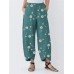 Daisy Floral Print Elastic Waist Casual Pants For Women