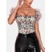 Short Puff Sleeve Floral Printed Scoop Neck Crop Tops