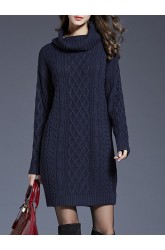 Casual Knitting Pure Color Turtleneck Long Sleeve Women Dresses