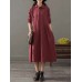 Pockets Stripe Long Sleeve Lapel Vintage Maxi Dress