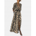 Splited Leopard Print Short Sleeve Maxi Dress For Women