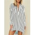 Chiffon Striped Printed Long Sleeve V-neck Shirt Dresses