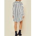 Chiffon Striped Printed Long Sleeve V-neck Shirt Dresses