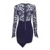 Lace Patchwork Cross Wrap Hem Long Sleeve O-neck Women Mini Dress