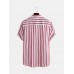 Mens Brief Style Stripe Printed Casual Breathable Short Sleeve Shirts