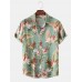 Mens Classical Oil Print Leaf Turn Down Collar Short Sleeve Shirts