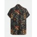 Mens Ethnic Style Flower Printed Casual Breathable Short Sleeve Shirts