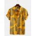 Mens 100% Cotton Leaf Printed Chest Pocket Turn Down Collar Short Sleeve  Shirts