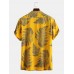 Mens 100% Cotton Leaf Printed Chest Pocket Turn Down Collar Short Sleeve  Shirts