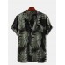 Mens 100% Cotton Leaf Printed Chest Pocket Turn Down Collar Short Sleeve  Shirts