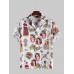 Mens Funny Cartoon Printed Chest Pocket Turn Down Collar Short Sleeve Shirts