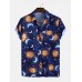 Mens Funny Cartoon Pocket Sun Image Printed Short Sleeve Shirts