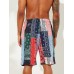 Mens Ethnic Style Printing Thin Patchwork Design Quick Dry Knee Length Casual Shorts