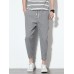 Mens Cotton Linen Solid Color Slim Fit Casual Pants