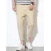 Mens Cotton Linen Solid Color Slim Fit Casual Pants