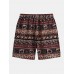 Mens Ethnic Printing Drawstring Elastic Waist Casual Straight Shorts