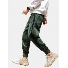 Mens Corduroy Side Stripe Patchwork Ankle Banded Jogger Pants