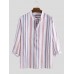 Mens 100% Cotton Stripe Three-quarter Sleeve Henley Shirts