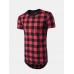 Mens Plaid Pattern Round Neck Short Sleeve T-shirt