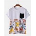 Men Cotton Butterfly Print Chest Pocket Home Casual Loose T-Shirt