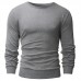 Mens Knit Solid Color Long Sleeve Round Neck Tops Pullover Casual Tee T-shirt