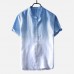 Mens Gradient Color Summer Short Sleeve Cotton Henry Collar Casual T shirt