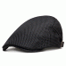 Men Summer Mesh Beret Cap Breathable Visor Flat Hat Adjustable Solid Color Newboy Hat